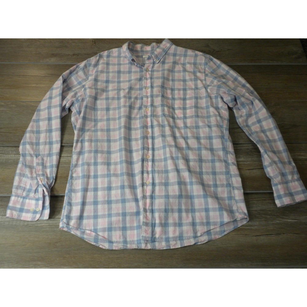 Uniqlo Shirt Mens XL Pink Blue Button Down Plaid Long Sleeve Preppy Ivy Academia